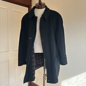 Valente Wool Cashmere Overcoat Topcoat Black Plaid Lined Made in Italy 46US 56IT